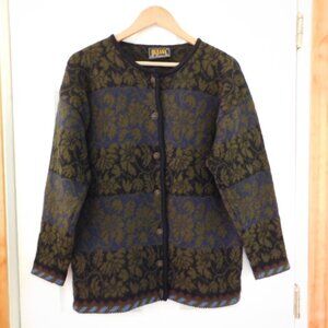 VTG Oleana Cardigan Sweater Wool The Norwegian Story Norway Blue Green Nordic M